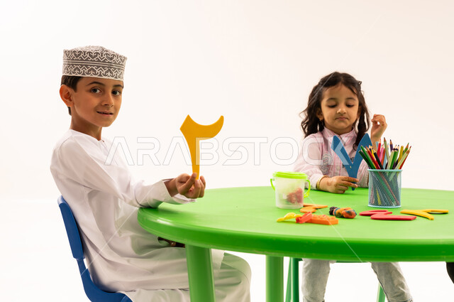 Learning Arabic numbers and figures and their shapes, a portrait of an ...