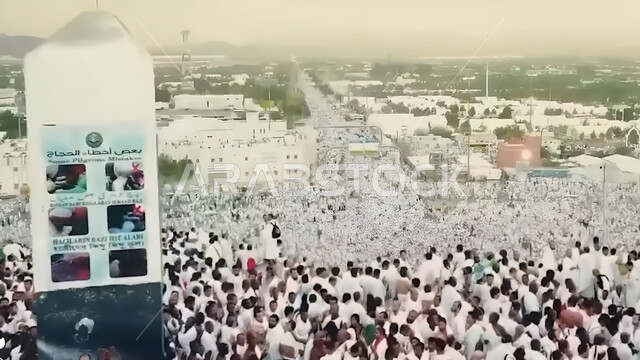 حشود الحجاج على جبل عرفات، مفهوم العبادة والتقرب إلى الله، الحجاج والمعتمرين في مكة المكرمة، آدء مناسك الحج في يوم عرفة, مقصد المسلمين من أنحاء العالم, مكان ومعلم إسلامي ديني مقدس في المملكة العربية السعودية