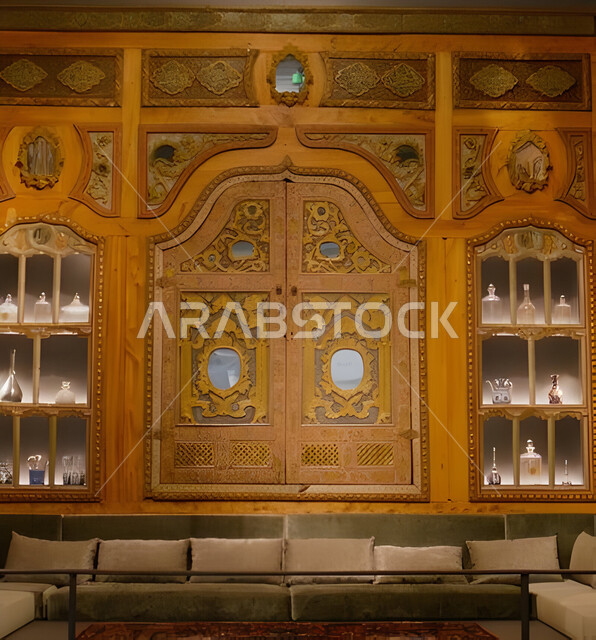 المؤسسات الرائدة في العالم للفن الإسلامي، الفن الهندسي المعماري و الديكور الداخلي للمتحف الإسلامي للفنون في العاصمة القطرية الدوحة, البهو الداخلي للمتحف مع تفاصيل السقف والجدران, أولى مشاريع متاحف قطر
