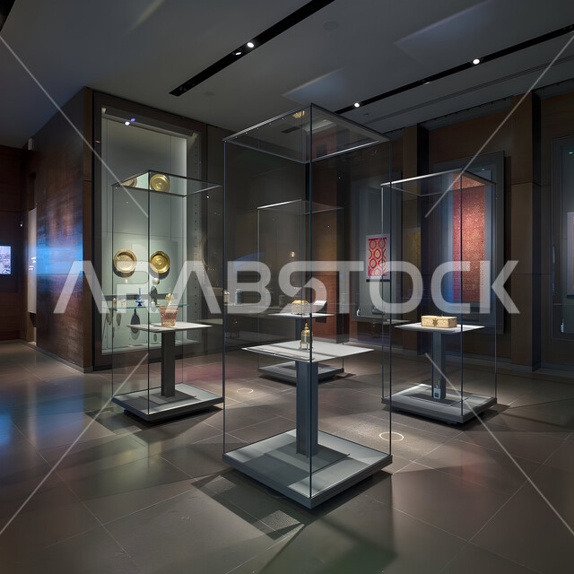 المؤسسات الرائدة في العالم للفن الإسلامي، الفن الهندسي المعماري و الديكور الداخلي للمتحف الإسلامي للفنون في العاصمة القطرية الدوحة, البهو الداخلي للمتحف مع تفاصيل السقف والجدران, أولى مشاريع متاحف قطر