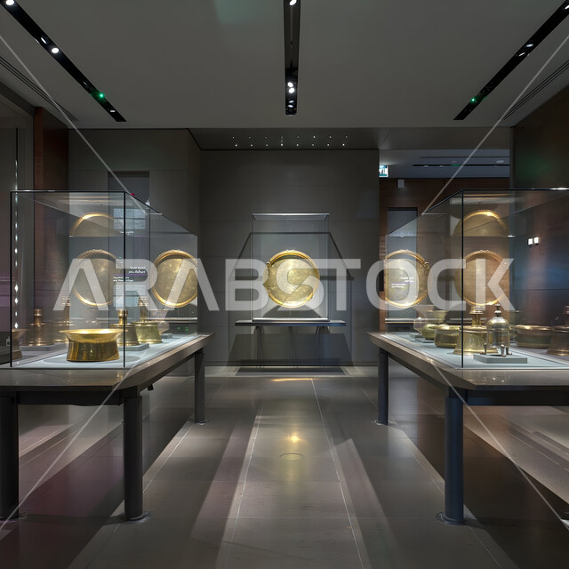 المؤسسات الرائدة في العالم للفن الإسلامي، الفن الهندسي المعماري و الديكور الداخلي للمتحف الإسلامي للفنون في العاصمة القطرية الدوحة, البهو الداخلي للمتحف مع تفاصيل السقف والجدران, أولى مشاريع متاحف قطر