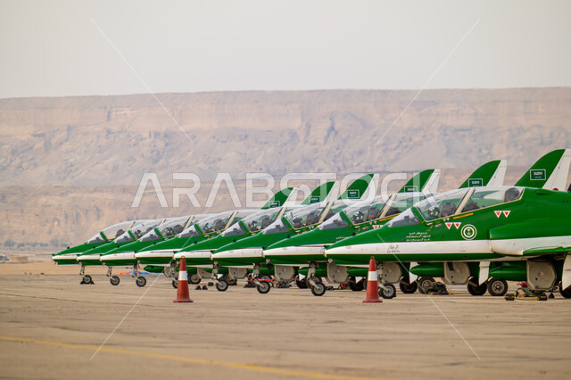 The Air Force parade on Saudi National Day on September 23, showing loyalty and love for the Saudi state, Flag Day activities on March 11, celebrating national holidays and occasions, and performing air shows in the skies of the Kingdom of Saudi Arabia.