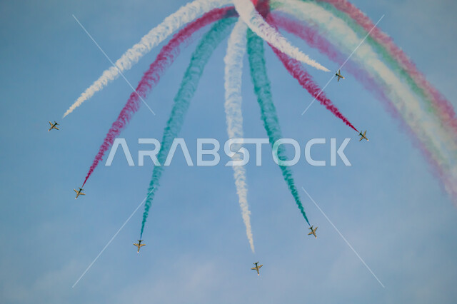  استعراض فريق الطيران باليوم الوطني السعودي في 23 سبتمبر، إظهار الولاء والحب للدولة السعودية، فعاليات يوم العلم 11 مارس، الاحتفال بالاعياد والمناسبات الوطنية ، تقديم عروض جوية في سماء المملكة العربية السعودية