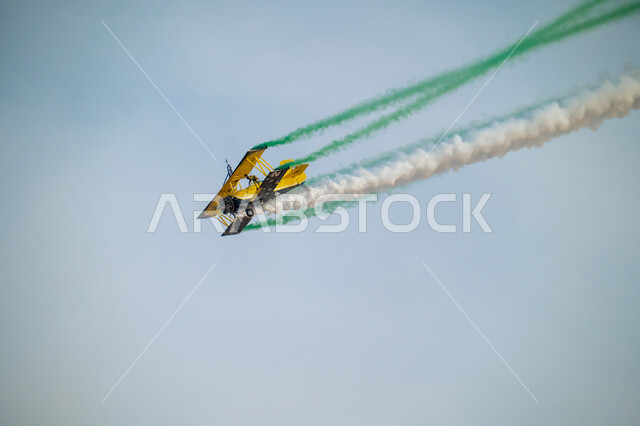 The Air Force parade on Saudi National Day on September 23, showing loyalty and love for the Saudi state, Flag Day activities on March 11, celebrating national holidays and occasions, and performing air shows in the skies of the Kingdom of Saudi Arabia.