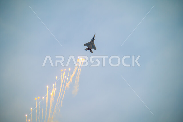 The Air Force parade on Saudi National Day on September 23, showing loyalty and love for the Saudi state, Flag Day activities on March 11, celebrating national holidays and occasions, and performing air shows in the skies of the Kingdom of Saudi Arabia.