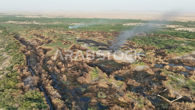 التأثر بأشعة الشمس، الجفاف والحرارة المرتفعة، صورة علوية للوادي الاخضر المحترق في جدة، اماكن طبيعية في المملكة العربية السعودية 