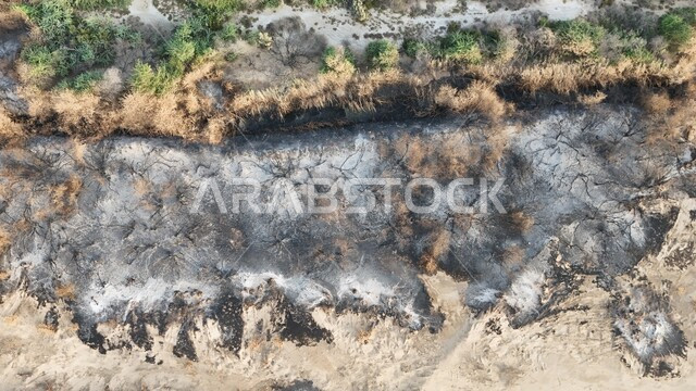 التأثر بأشعة الشمس، الجفاف والحرارة المرتفعة، صورة علوية للوادي الاخضر المحترق في جدة، اماكن طبيعية في المملكة العربية السعودية 