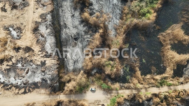 التأثر بأشعة الشمس، الجفاف والحرارة المرتفعة، صورة علوية للوادي الاخضر المحترق في جدة، اماكن طبيعية في المملكة العربية السعودية 