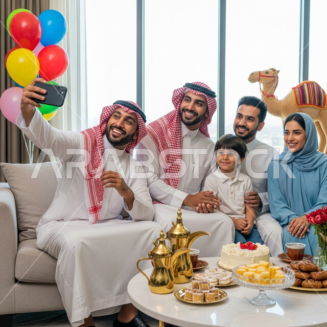 التقاط صور عائلية باستخدام الهاتف المحمول, أعياد ومناسبات اسلامية دينية، أجواء العيد في المجتمع العربي السعودي، التجمعات والزيارات الاسرية في عيد الاضحى المبارك، حسن اكرام و استقبال الضيف، مفهوم صلة الرحم والترابط الاسري