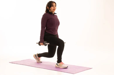 Exercising with dumbbells, a portrait of a Saudi Gulf Arab girl wearing sportswear, physical activity to maintain health and physical fitness, a healthy lifestyle, weightlifting exercises (dumbbells), lifting heavy weights, full-length image, white background.