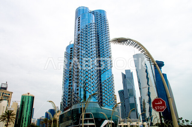 Swissôtel Corniche Park Towers Hotel, urban growth and development and civilizational progress in the State of Qatar, modern buildings and towers, architectural art in the construction of skyscrapers and hotels in the city of Doha