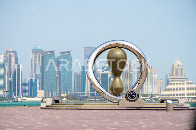 Modern urban growth and development of buildings overlooking the Corniche in the State of Qatar, modern buildings and towers, architectural engineering in the construction of skyscrapers and hotels in the city of Doha
