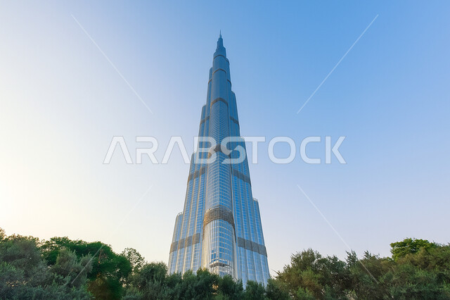 Urban growth and development on the Arabian Gulf coast, the architectural art of Burj Khalifa in Dubai, the tourist destination in the United Arab Emirates, famous tourist places and landmarks