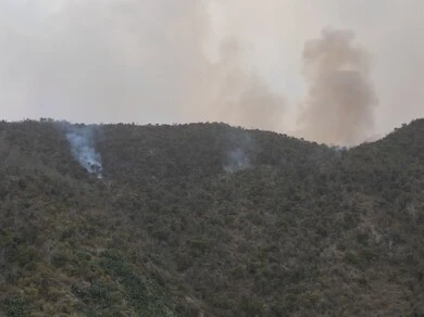 Al-Sahaleel and Al-Raith Mountains in the Jazan region, a natural tourist place and area, trees, plants and green spaces, agricultural terraces on the mountain slopes, peaks and rocky heights during the day