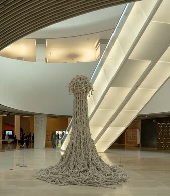 A famous cultural landmark, the interiors of the King Abdulaziz Center for World Culture (Ithra) in Dhahran, Saudi Arabia, feature distinctive interior decorations and architectural designs.