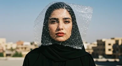 التسليه والترفيه بألعاب الاطفال، قضاء الأوقات بالأنشطة الترفيهية الممتعه والمسلية, صورة مقربة لسيدة عربية خليجية سعودية محجبة ترتدي عباءة سوداء وغطاء رأس فقاعي كرمز للحماية والاحتواء في وقت النهار