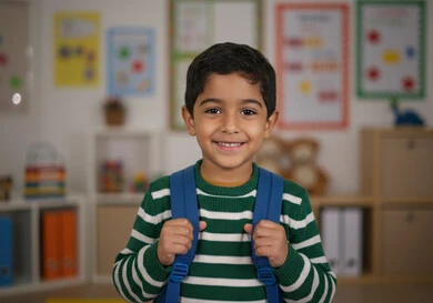 الاستعداد للعام الدراسي الجديد، العودة للمدارس في المملكة العربية السعودية، أهمية التعليم في بناء المستقبل, متابعة الدروس والواجبات، طالب عربي سعودي خليجي يرتدي الثوب المدرسي يحمل الحقيبة والكتب المدرسية ينظر إلى الكاميرا بتعابير السرور