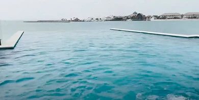 The coastal area of Qatar, the beach of Banana Island Resort, crescent-shaped islands off the coast of the capital, Doha, the artificial islands in the Arabian Gulf, a famous tourist destination