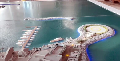 The coastal area of Qatar, a 3D model of the Banana Island Resort on the coast of the capital, Doha, artificial islands in the Arabian Gulf, architectural art of famous tourist attractions