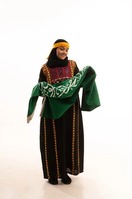 Pride and boasting of the country's achievements, pride in historical heritage, Flag Day March 11, the day we started in 1727 AD, wearing the Central Region costume, Saudi National Day September 23, portrait of a Saudi Arabian Gulf woman wearing a kurta and a head holding the Kingdom's flag, full-length body, white background