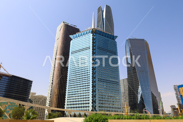 King Abdullah Financial District (KAFD) Towers in Riyadh, Saudi Arabia, achieving economic renaissance, leading companies in banking services, the ideal destination for finance and business with international standards, modern architectural art for commercial buildings