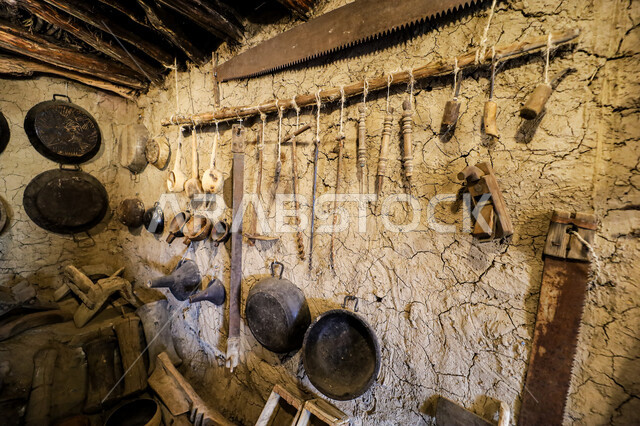 Traditional tools and equipment, buying and acquiring old heritage souvenirs, an antique museum in Al Baha region, famous archaeological sites and landmarks in the Kingdom of Saudi Arabia, a traditional folk exhibition