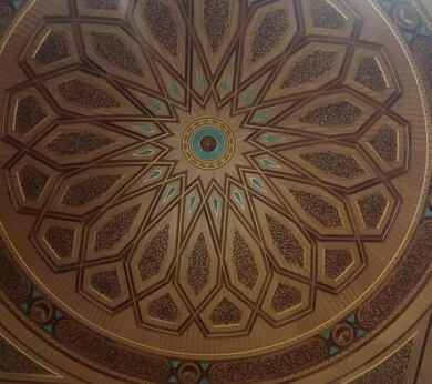 Decorations and chandeliers of the Prophet's Chamber inside the Prophet's Mosque, worship and closeness to God, a sacred Islamic religious landmark in the Kingdom of Saudi Arabia, the interior architectural art of mosques in the Islamic style