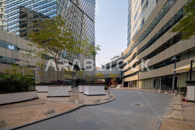 Achieving economic renaissance, leading companies in banking services, the ideal destination for finance and business in the Kingdom of Saudi Arabia, modern architectural art for commercial buildings, King Abdullah Financial District (KAFD) in Riyadh during the day