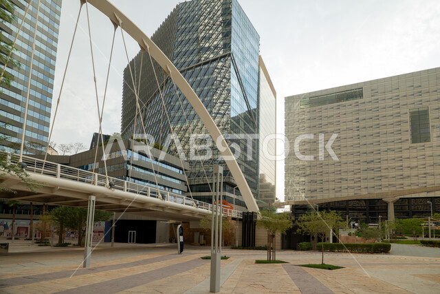 Achieving economic renaissance, leading companies in banking services, the ideal destination for finance and business in the Kingdom of Saudi Arabia, modern architectural art for commercial buildings, King Abdullah Financial District (KAFD) in Riyadh during the day