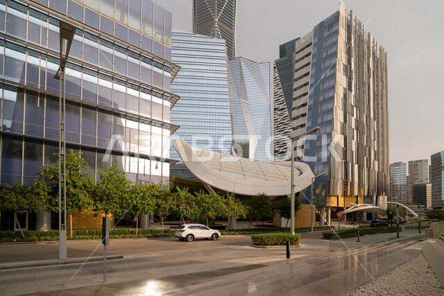 King Abdullah Financial District (KAFD) Towers in Riyadh during the day, achieving economic renaissance, leading companies in banking services, the ideal destination for finance and business in the Kingdom of Saudi Arabia, modern architectural art for commercial buildings