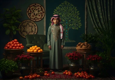 حب الوطن والانتماء إليه، ولد عربي خليجي سعودي يرتدي الثوب التقليدي والشماغ يقف باستقامة  ينظر إلى الكاميرا بإيماءات الفخر والاعتزاز، ذكرى اليوم الوطني السعودي 23 مارس، يوم العلم السعودي 11 مارس
