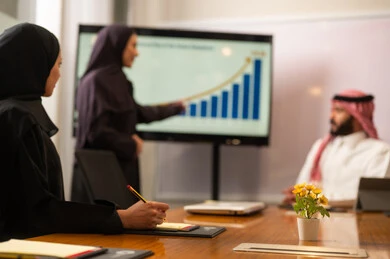 وظيفة و مهنة سعودية مكتبية،  تطوير العمل وحل المشكلات، استخدام جهاز تقني حديث، الوحدة والعمل الجماعي، دراسة وتحليل المشاريع الجديدة، تبادل الخبرات والافكار، ورش عمل وتدريب، اجراء اجتماع لفريق عمل عرب خليجيين سعوديين داخل مقر الشركة