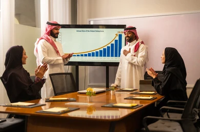 المشاريع الجديدة، استقبال موظفين جدد، دمج جهاز تقني حديث مع العمل، حل المشكلات وتطوير العمل، دراسة وتحليل المشاريع الجديدة، تبادل الخبرات والافكار، ورش عمل وتدريب، اجراء اجتماع لفريق عمل عرب خليجيين سعوديين داخل مقر الشركة