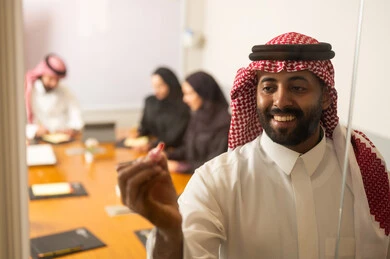 Documenting information in writing during meetings, acceptance and approval between companies, developing work and solving problems, integrating modern technology with work, studying and analyzing new projects, exchanging experiences and ideas, workshops and training, conducting a meeting for a team of Saudi Gulf Arab workers within the company premises.