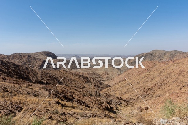 The terrain and rock formations in the deserts, the formations and rock structures in the Kingdom of Saudi Arabia, enjoying the mountainous desert landscapes.