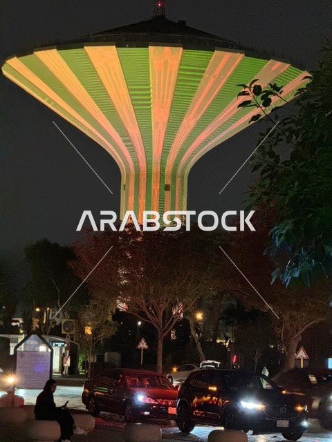 The towers and skyscrapers in the city of Riyadh, Saudi Arabia, storage methods and techniques, famous places and tourist attractions, the architectural engineering art of building a water tank.