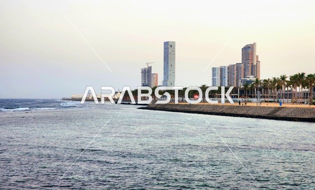 إطلالة جميلة  لواجهة جدة البحرية بالمملكة العربية السعودية، كورنيش جدة، السياحة في السعودية، أماكن ساحلية بجدة، سواحل البحر الأحمر، الأبراج وناطحات السحاب، السياحة في السعودية
