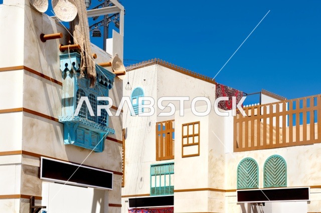 The distinction of the ancient Hijazi style and its traditional wooden decorations (the Roshans), an architectural scene from the historical buildings of Jeddah, reflects the authenticity of old Jeddah and its unique architectural heritage.