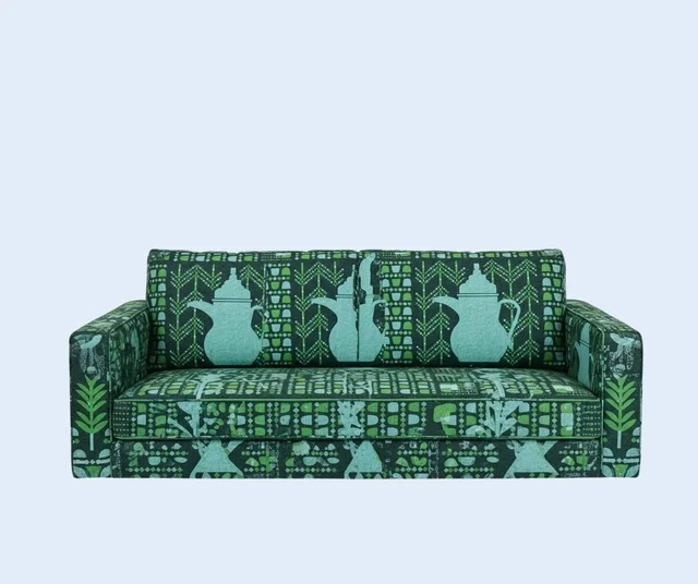 Traditional engravings and embroidery, national occasions and holidays, celebrating Saudi National Day on September 23, Flag Day on March 11, the National Day logo to commemorate the 95th anniversary of Saudi Arabia, decorative Gulf Arab shapes, the popular heritage of Sadu decoration with geometric shapes.