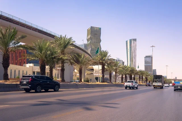The King Abdullah Financial Center (KAFD) towers in Riyadh during the day, achieving economic revival, leading companies in banking services, the ideal destination for finance and business in the Kingdom of Saudi Arabia, the architectural engineering art in the modern style of commercial buildings.