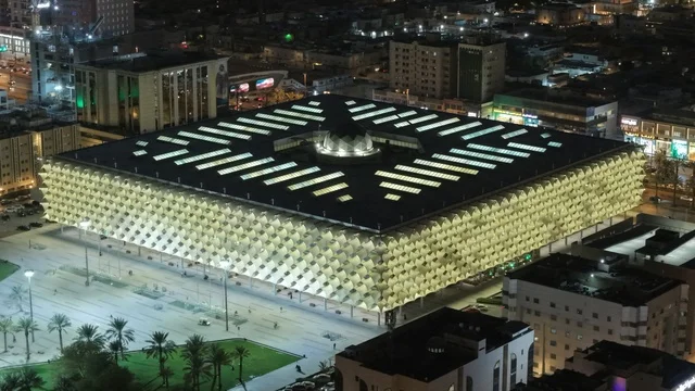 The architectural art of the exterior of King Fahd Library in Riyadh, the famous cultural landmarks, libraries, towers, and architectural structures in the Kingdom of Saudi Arabia. The architectural art of the exterior of King Fahd Library in Riyadh, the famous cultural landmarks, libraries, towers, and architectural structures in the Kingdom of Saudi Arabia.
