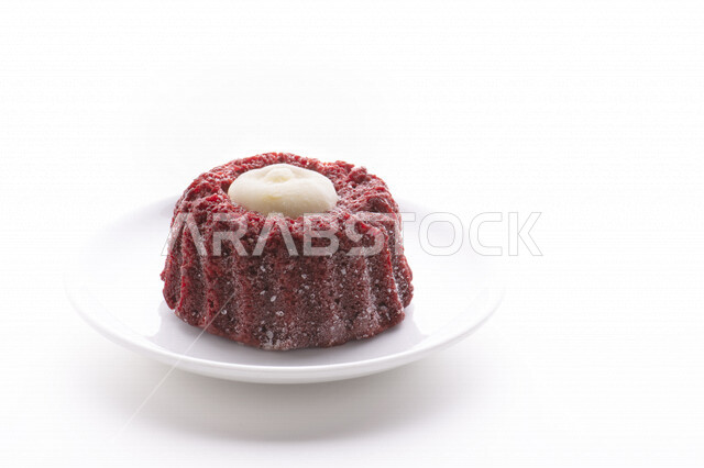 Volcano cake filled with delicious white chocolate, cake dessert with cream layers, sweets and sugars, coffee dessert