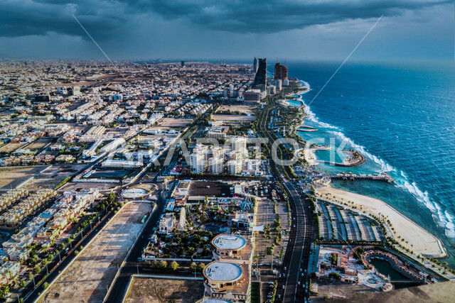 تصوير جوي لكورنيش جده, الشاطيء البحري في جده, منظر من اعلى لمدينة جده , جده عروس البحر الاحمر, السياحه في المملكه العربيه السعوديه