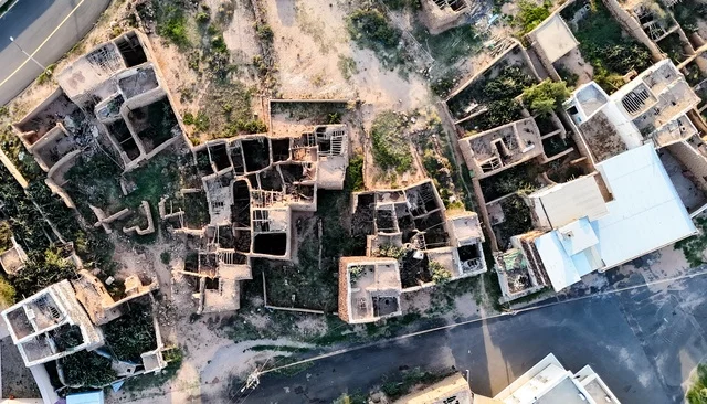 Famous landmarks and tourist attractions, tourism in ancient heritage villages, neighborhoods and traditional mud houses, ancient historical establishments in the village of Al-Batha in the Asir Province of the Kingdom of Saudi Arabia, Saudi civilization, authenticity, and heritage.