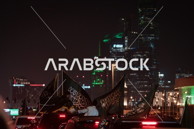 ذكرى اليوم الوطني السعودي 23 سبتمبر, الفخر والاعتزاز والانتماء للوطن, فعالية احتفالية ترفيهية, يوم العلم السعودي 11 مارس, أجواء الاحتفالات بالذكرى 95 في الشوارع العامة في الليل, الاحتفال بالأعياد والمناسبات الوطنية