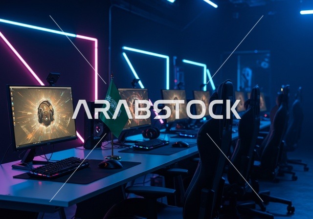 متجر الألعاب الإلكترونية، أنشطة ترفيهية شبابية، غرفة مليئة بالشاشات، صالة لعب البلايستيشن، أجهزة وتقنيات حديثة ومتطورة، عالم ألعاب الفيديو
