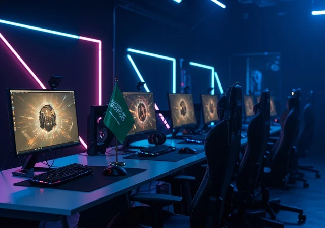 Electronic games store, youth recreational activities, a room full of screens, PlayStation gaming lounge, modern and advanced devices and technologies, world of video games.