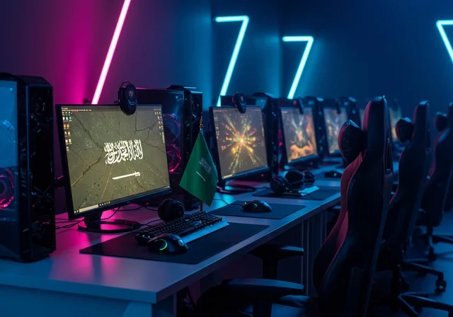 Electronic games store, youth recreational activities, a room full of screens, PlayStation gaming lounge, modern and advanced devices and technologies, world of video games.