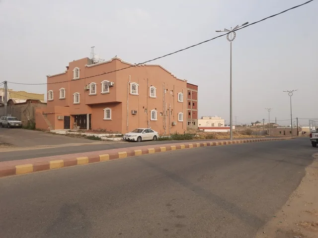 The paved asphalt roads in the places of peaks and mountainous heights during the day, a paved road in the Al-Baha area, wild green plants on the sides of the street, street lighting poles, traffic of cars in the streets.