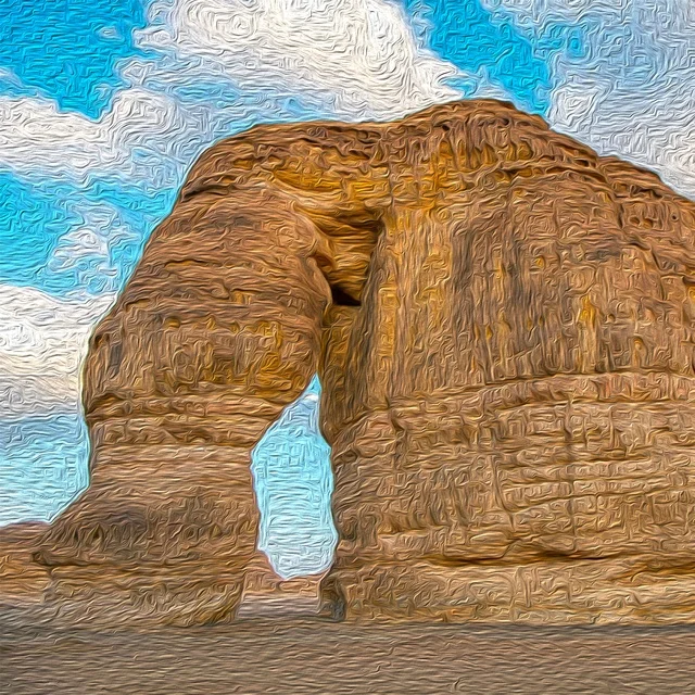 The Elephant Mountains in the Kingdom of Saudi Arabia, the historical beauty of the heritage village of Al-Ula, tourist attractions in Saudi Arabia, ancient historical and archaeological landmarks.